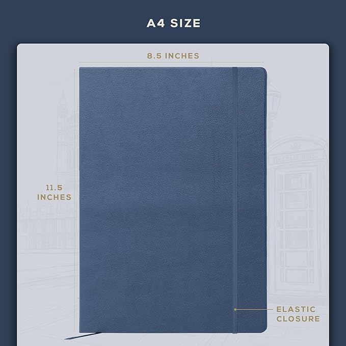 BEECHMORE BOOKS Lined Journal Notebook, 8.5 x 11.5 inch, A4 160 Lined Pages, Hardcover Leather Journals for Women, Men, Writing and Notebooks for Work - 120 GSM Thick Paper, Gifts Box Included
