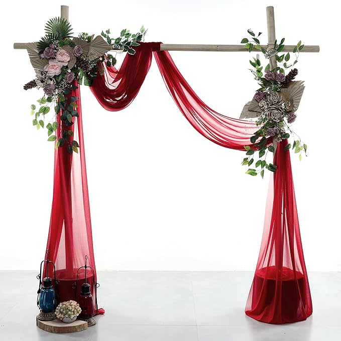 Apple Red Sheer Chiffon Drape Panel, 30 In x 50 Ft Wedding Arch Fabric