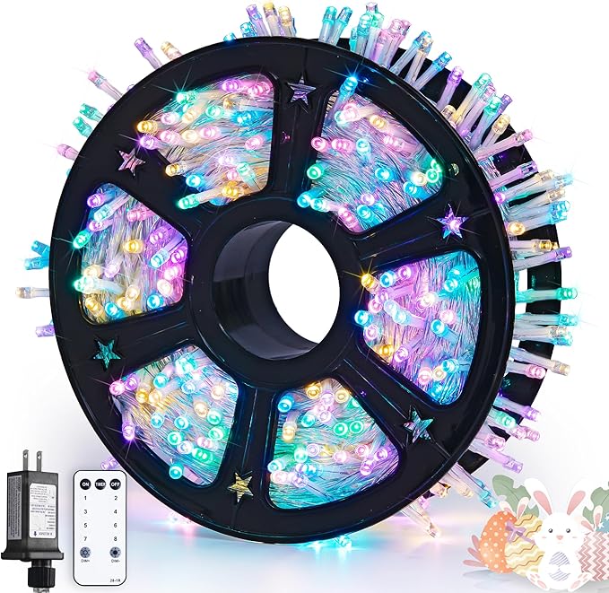 String Lights 168ft 600 LED Multicolor Easter Remote Waterproof Reel