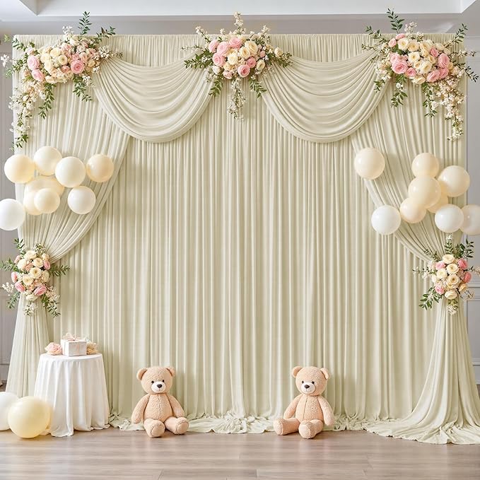 Backdrop Curtain Panels in Beige, Set of 10, 5 x 12 ft Wrinkle-Free