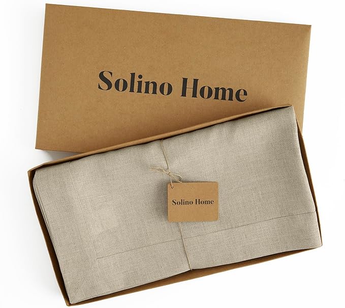 Solino Home Linen Natural Tablecloth 60 x 102 Inch - 100% Pure Linen Rectangular Tablecloth - Machine Washable Table Cloth for Fall, Autumn, Thanksgiving, Christmas, Holiday - Fete