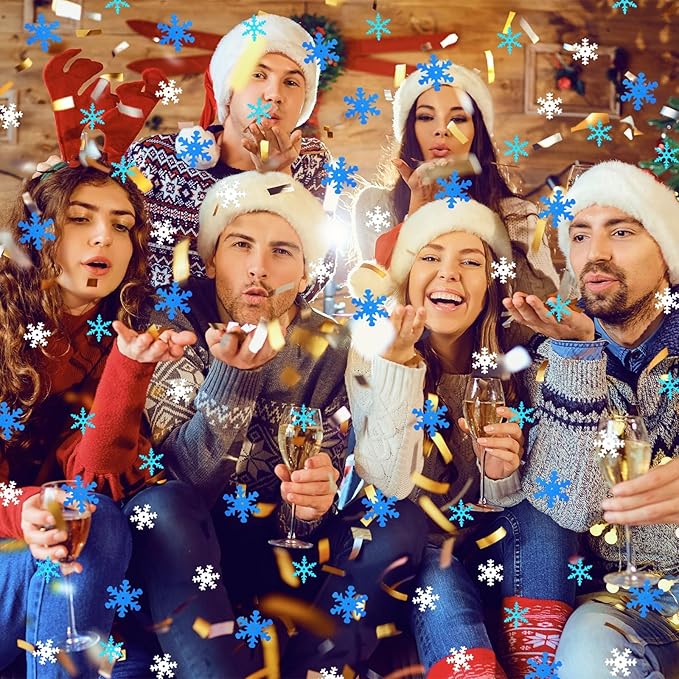 MARFOREVER Snowflake Glitter Confetti Decorations, Christmas Snowflake Metallic Foil Confetti Sprinkles Winter Wonderland Blue Gold Table Centerpiece for Wedding Supplies Snow Party Decorations