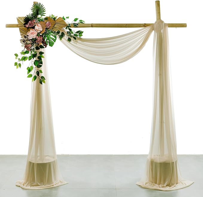 Backdrop Drapery Fabric, Champagne Sheer Chiffon, 2 Panels 30 x 40 ft