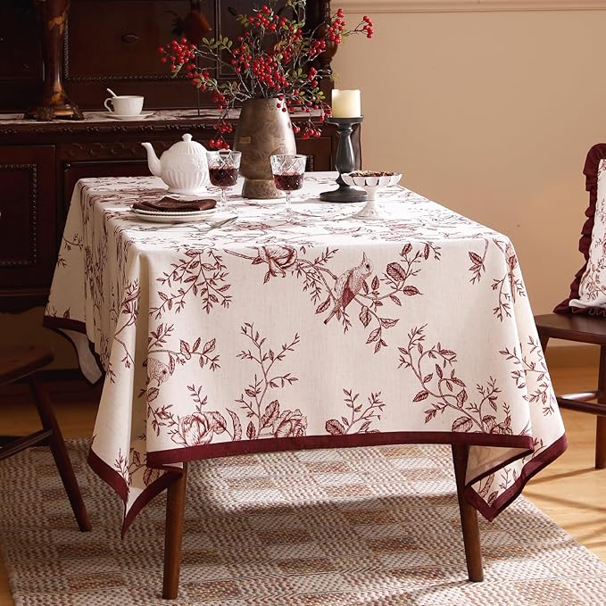 Rectangular Tablecloth 55x71 Inch Linen Polyester Blend Floral