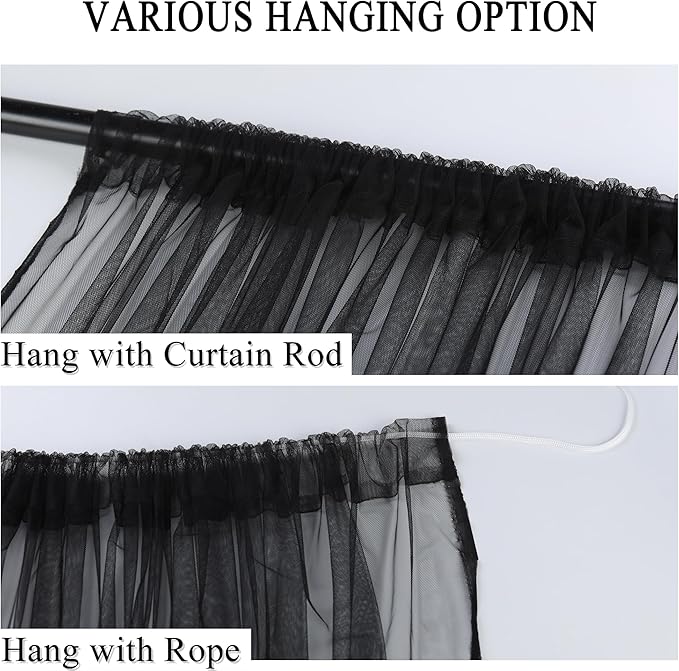 Outdoor Curtains, Black Mesh Panels, Waterproof, 2 Pack