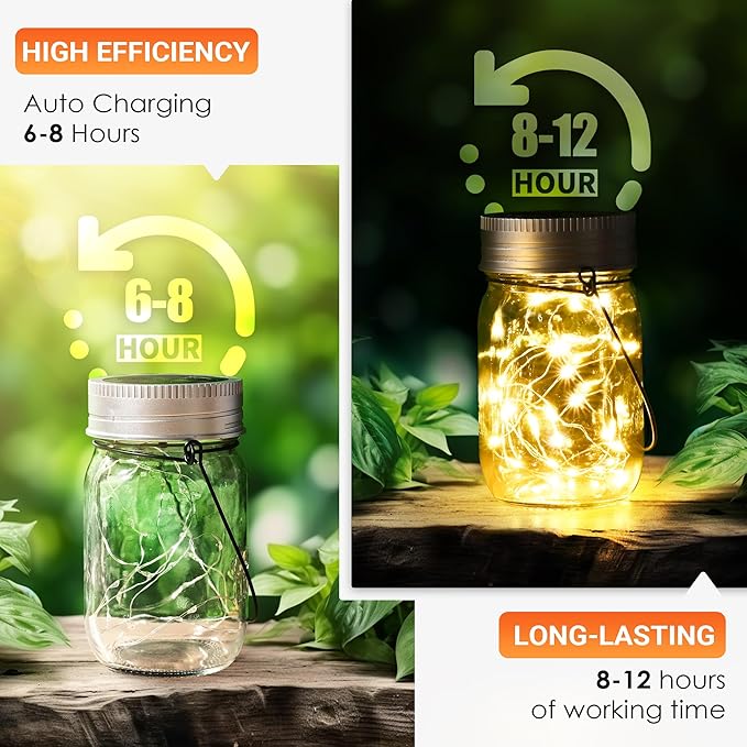 Mason Jar String Lights, 12-Pack Solar Lanterns with 30 LEDs Each