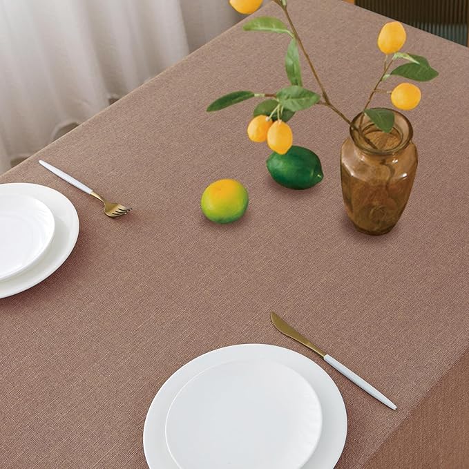 NLMUVW Mocha Linen Tablecloth 84 Inch, Rectangle Textured Table Cloth Water Resistant Farmhouse Table Cover for Kitchen Dining Coffee, 54 x 84 Inch