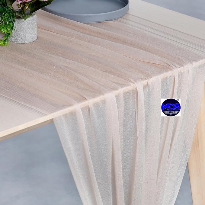 MDS 10 Pack 10ft Chiffon Table Runner 29 x 120 Inches Sheer Wedding Runner Romantic Rustic Table Runner for Wedding Decorations, Birthday Parties, Bridal Shower Party Arch Decor - Nude