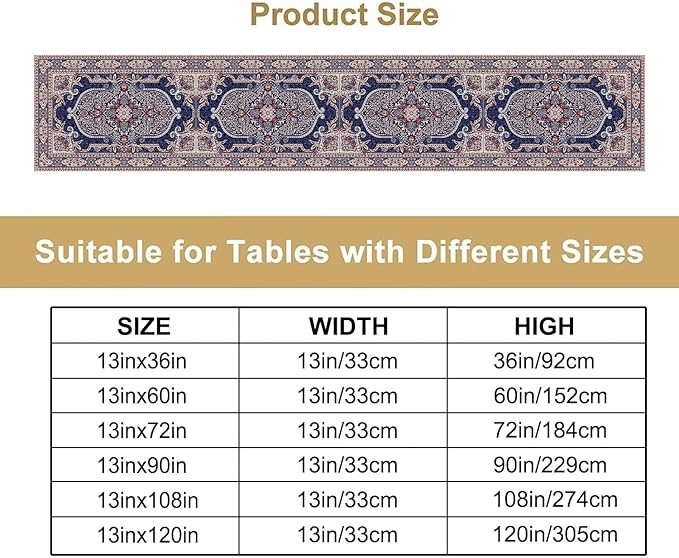 Vintage Boho Floral Table Runner, French Rustic Country Farmhouse Purple Golden Bohemia Flower Pattern for Home Kitchen Table Decor Dining Coffee Room Party Decor 13x90in