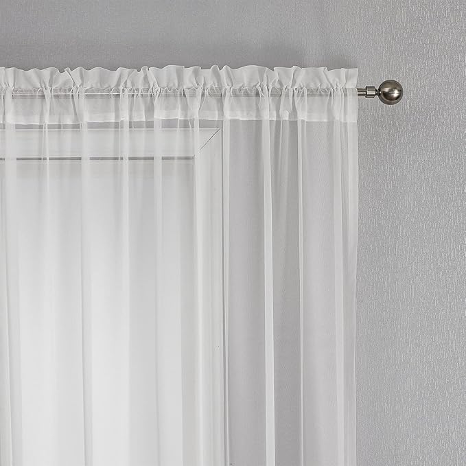 VISIONTEX White Sheer Voile Curtains, Decorative White Embossed Butterflies Rod Pocket Window Drapes for Home Kitchen, Living Room and Bedroom 54 x 84 Inch, Set of 2 Curtain Panels