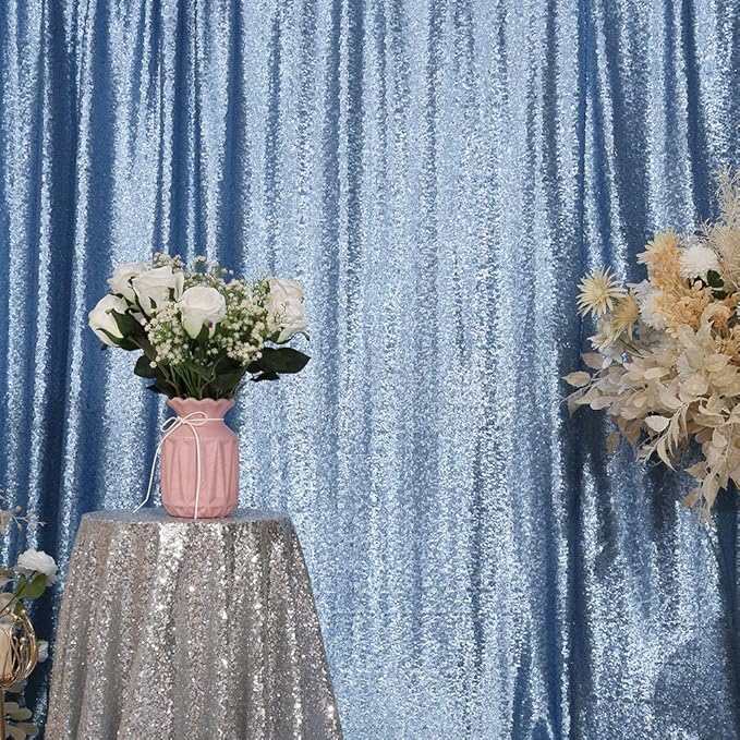 Eternal Beauty Baby Blue Sequin Backdrop, 6x8 Ft Glitter Background Curtains for Shimmer Photography Party Wedding Birthday Back Drop Decor