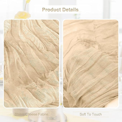 1 Pack Nude Cheesecloth Table Runner 35x120 Inch 10Ft Rustic Gauze Cheese Cloth Table Runner Sheer Cheesecloth Table Runners for Wedding Party Bridal Shower Decoration
