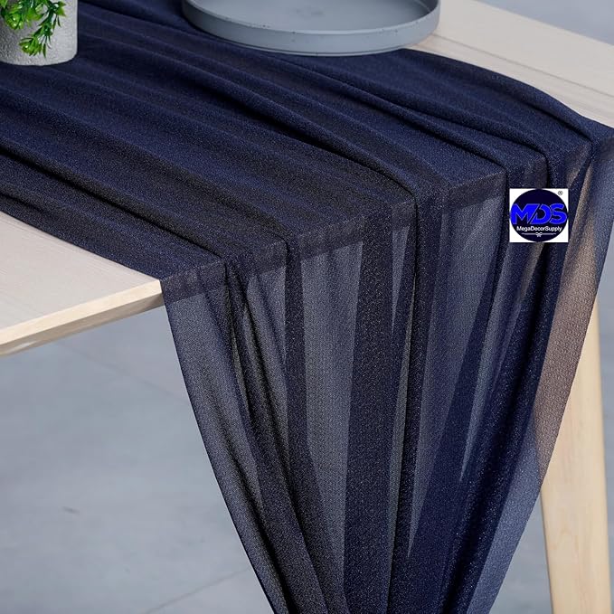 MDS Halloween Chiffon Table Runner - 15 Pack, 29 x 170 Inches, 14ft Each - Sheer Spooky Table Runners for Haunted House Parties, Trick-or-Treat Tables, Witchy Décor, Wedding & Events - Navy Blue