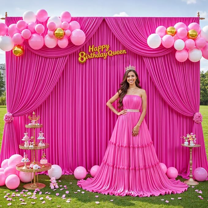 Hot Pink Backdrop Curtains, 10 Panels 5 x 12 ft Wrinkle-Free
