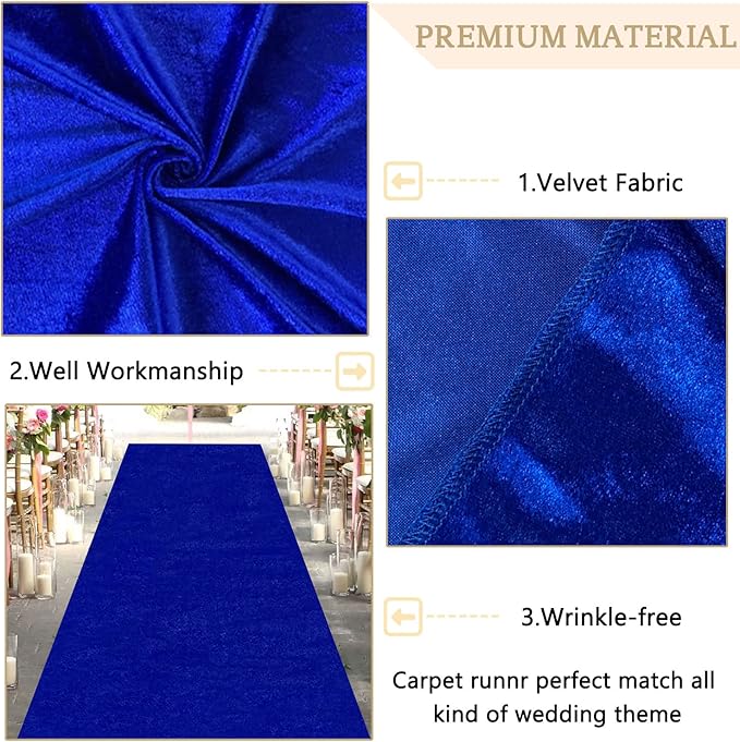 Aisle Runners 4 x 15 ft Blue Velvet Wedding Ceremony Carpet