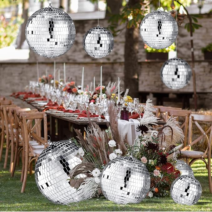 Disco Ball Party Decorations, 4 Pack Silver Mirror Balls, 4 to 12 Inch