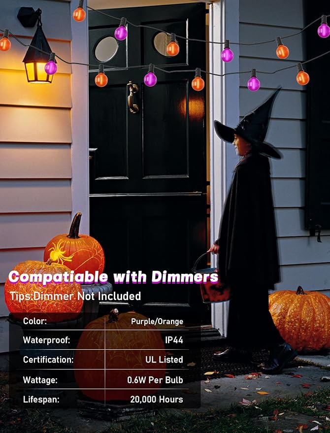 Indoor String Lights 25ft G40 LED Globe Bulbs in Orange and Purple