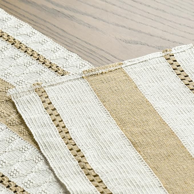 Artoid Mode Burlap Brown Farmhouse Woven Rustic Table Runner, Seasonal Holiday Hollow Kitchen Dining Table Decoration for Home Party Decor 12x108 Inch