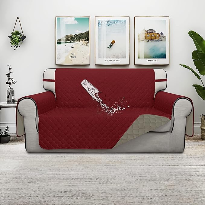 Sofa Slipcovers, Waterproof Reversible Cover in Christmas Red/Beige