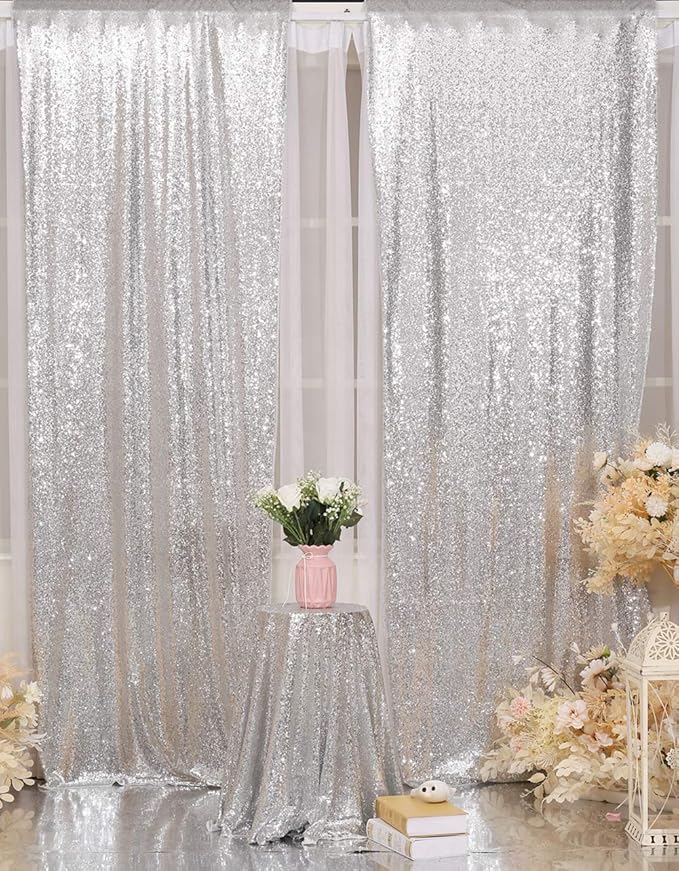Silver Sequin Backdrop Panels, Pack of 2, Reflective Photo Booth Backdrop