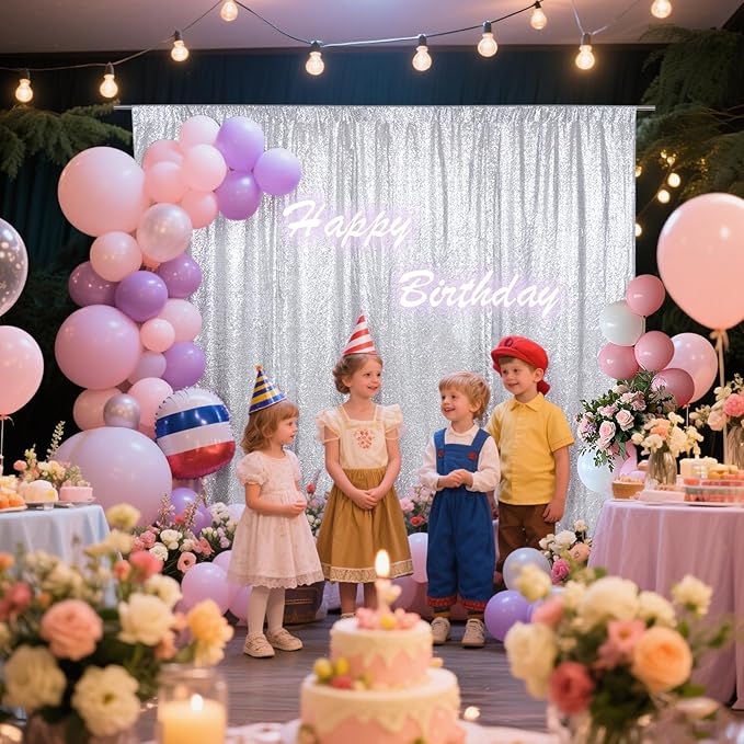 SquarePie Sequin Backdrop Not See Through Thick Stain Background for Photography Glitter Curtain Party 10FT x 10FT Silver