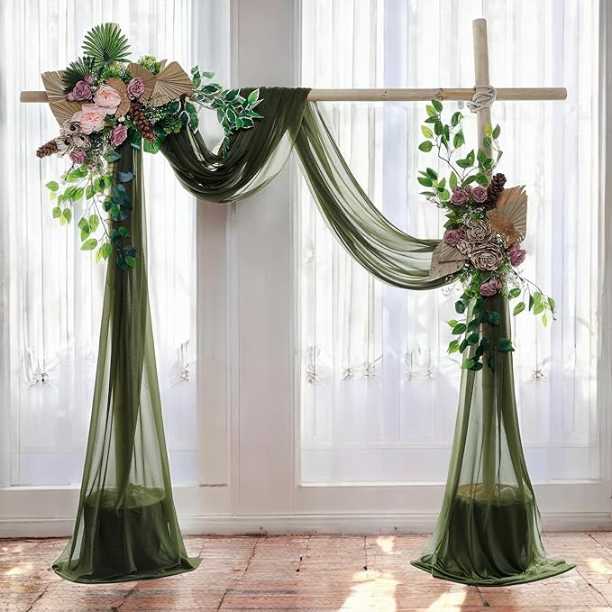 MDS Halloween Chiffon Draping Fabric - 1 Panel, 30" Wide x 40ft Long - Sheer Spooky Arbor & Canopy Drapery for Haunted House Backdrops, Party Ceilings, DIY Costumes & Themed Events - Olive Green