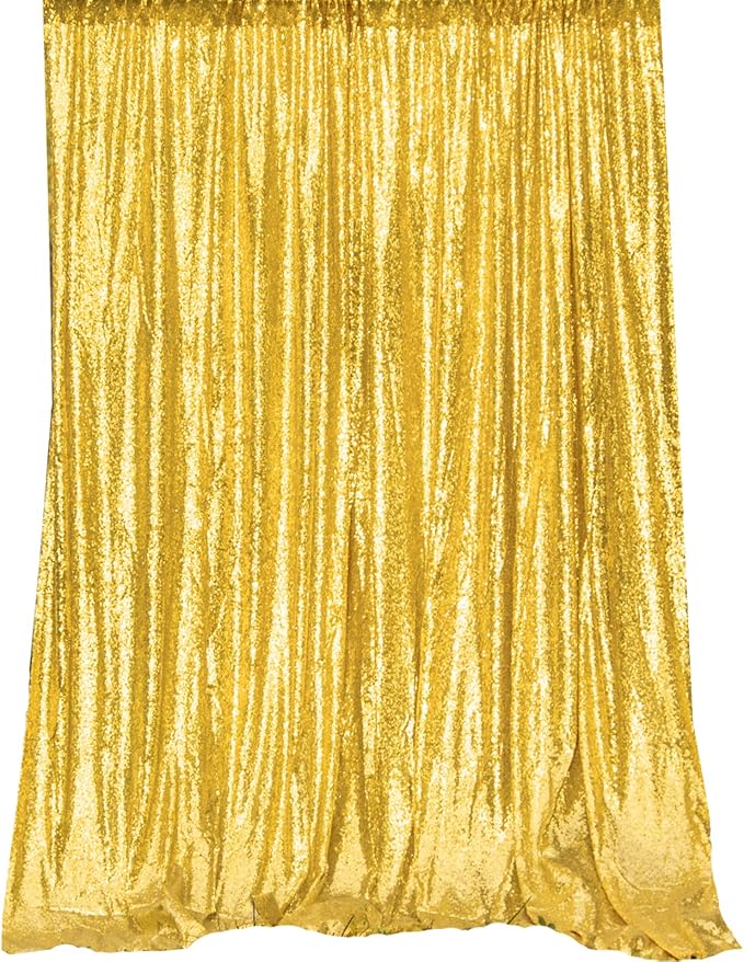 JYFLZQ Gold Sequin Backdrop Curtains 6ft x 8ft 1 Panel Glitter Photo Booth Backdrops Sparkly Photography Background Drapes for Parties Wedding Bridal Showers
