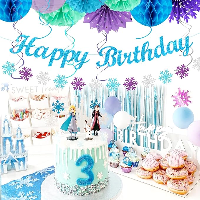 Banners Winter Wonderland Party Kit, Blue Purple Teal Paper Decorations