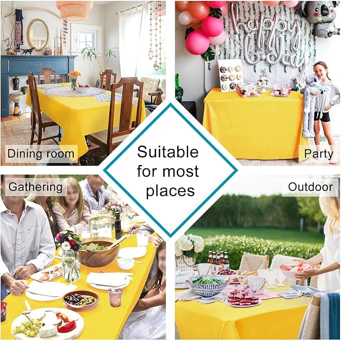 Hiasan Waterproof Tablecloth Rectangle - Washable Fabric Table Cloth for Dining Room Kitchen Birthday Party and Outdoor Use, Yellow, 70 x 90 Inch