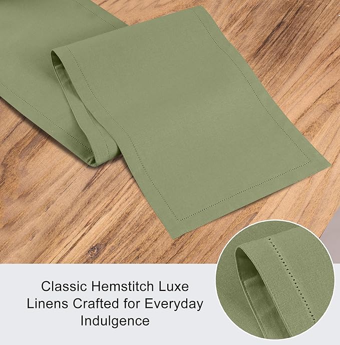 Ruvanti Linen Table Runner 108 Inches, Classic Hemstitch, Washable, Reusable, Non-Slipping, Stain Resistant- Perfect for Parties, Weddings, Dinners, Thanksgiving, Christmas, Indoor use – Olive