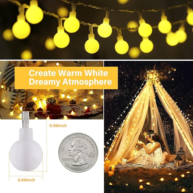 Indoor String Lights, 66 Ft Warm White Fairy Lights with 200 LEDs