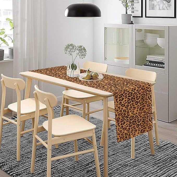 Leopard Print Table Runner Wildlife Vintage Cheetah Fur Spot Animal Skin Spots Pattern Table Cloth for Garden Farmhouse Wedding Party Vacation Dinner Home Decoration, 13x60 Inch