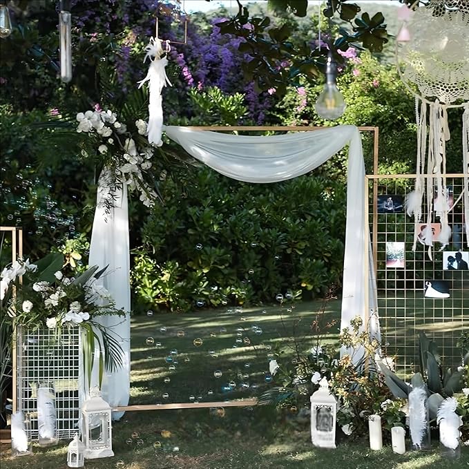 Outdoor Curtains - White Sheer Gauze Arch Drapes, 2 Panels, 29 x 240 Inch
