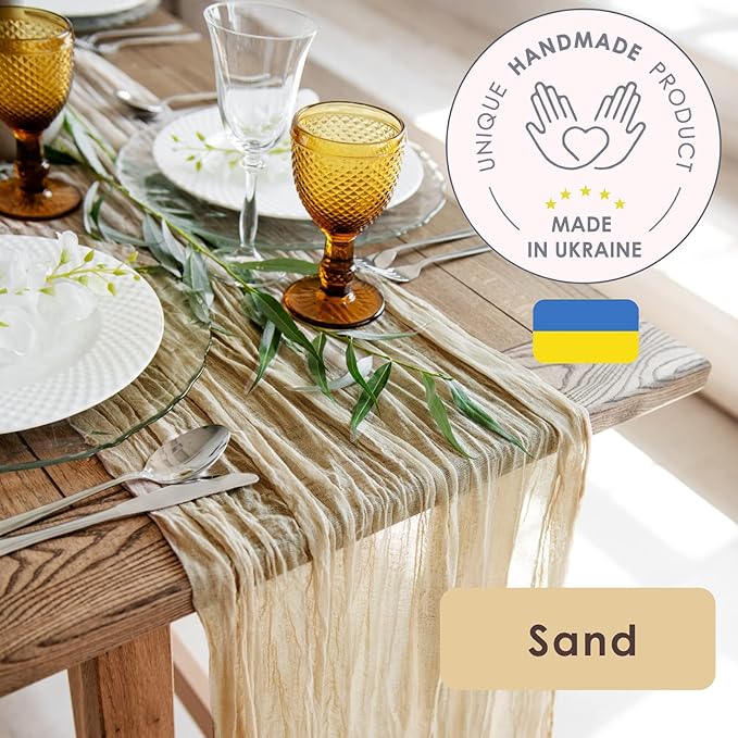 Gauze Table Runner Bulk Cheesecloth Table Runner Set of 2 Pieces 141 inches Long Each for Bohemian Wedding Wedding Decorations, Beige Cheese Cloth Gauze Fabric