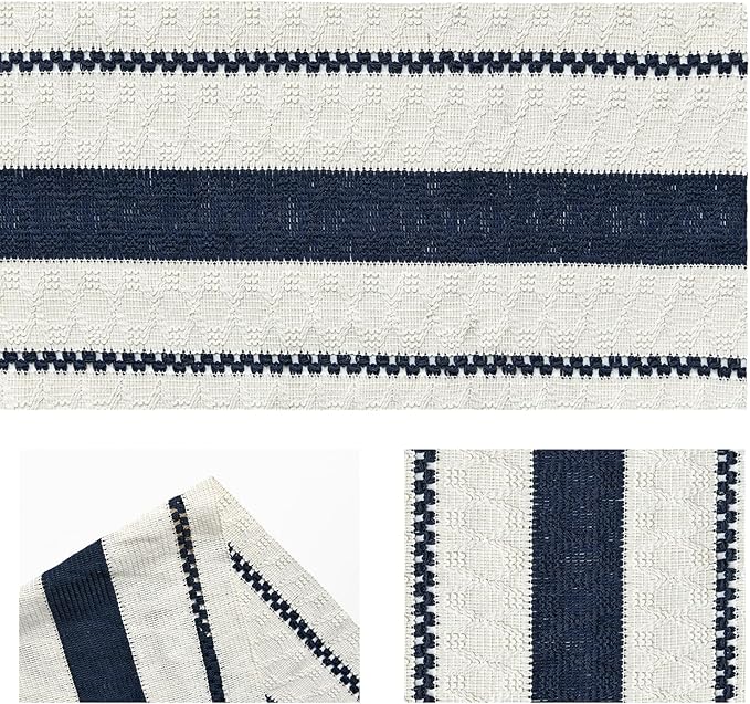 Artoid Mode Dark Blue Farmhouse Woven Rustic Table Runner, Seasonal Holiday Hollow Kitchen Dining Table Decoration for Home Party Decor 12x48 Inch