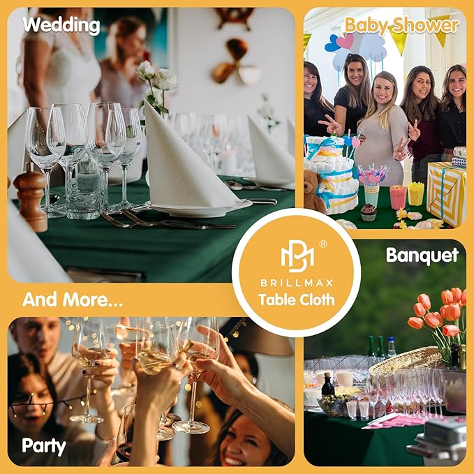 BRILLMAX 8 Pack Hunter Green Tablecloths for 6 Foot Rectangle Tables 60 x 102 Inch - 6ft Rectangular Bulk Linen Polyester Fabric Washable Cloth Cover for Wedding Reception Banquet Birthday Party