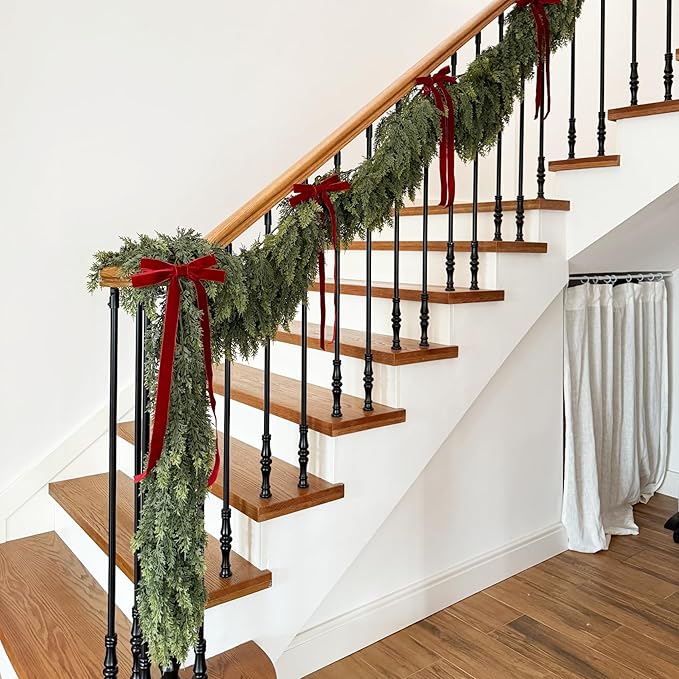 Green Cedar Garland, 9 Feet Long, Soft PE Foliage for Holiday Decor