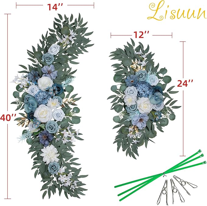 Artificial Silk Flowers Wedding Arch Swag, 40-Inch Large and 24-Inch Small