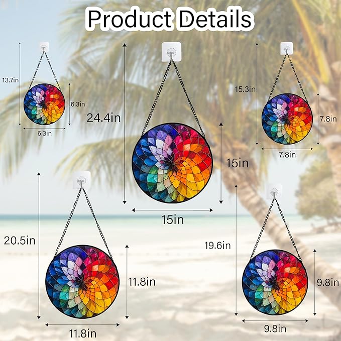 Stained Glass Window Hanging - Colorful Flowers Sun Catcher for Door Terrace Garden Home Decor, Abstract Gradient Suncatcher Birthday Gifts for Lovers Women Men Dad Mom Nana 6.3 in
