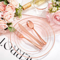 Disposable Plates, Clear Plastic with Rose Gold Trim, 150-Piece Set