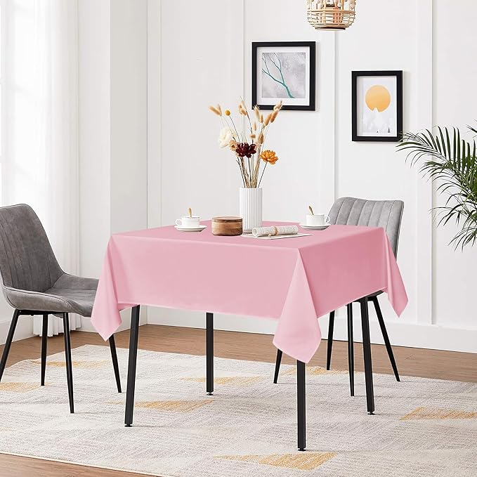 sancua Square Tablecloths 85x85 Inch, 2 Pack - Pink Fabric Table Cloth for Square or Round Tables, Washable Polyester Table Cover for Outdoor Party, Birthday, Buffet, Resturant