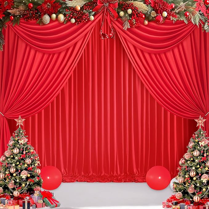 10ft x 10ft Red Backdrop Curtains for Party Wedding Wrinkle Free Red Photo Curtains Backdrop Drapes Fabric Decoration for Birthday Party Baby Shower Christmas 5ft x 10ft 2 Panels