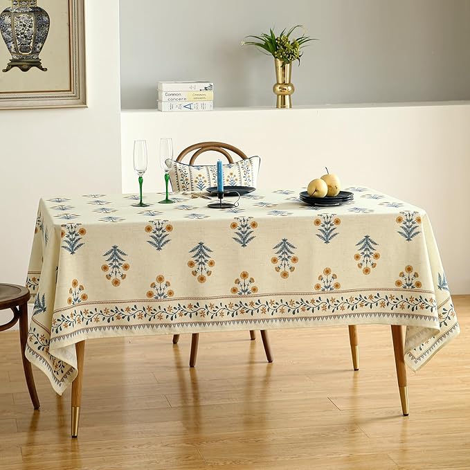 Rectangular Tablecloth 63x94 Inch Linen-Polyester Blend in Pale Yellow