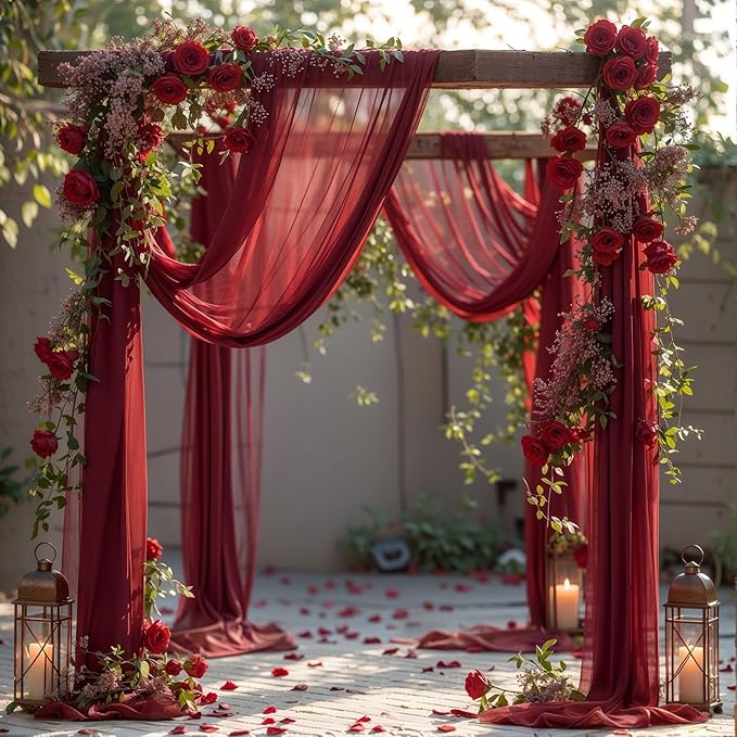Wedding Arch Draping Fabric, 1 Panel 18FT Burgundy Sheer Backdrop Curtain Chiffon Fabric Drapery Voile Scarf Draping Panels for Wedding Archway Ceremony Curtain Valance Party Decoration