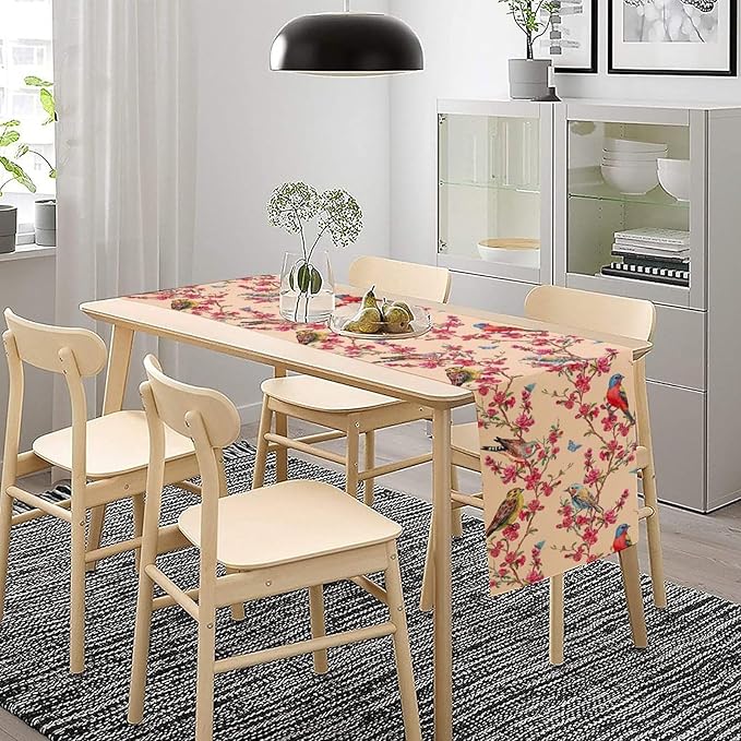 Floral Butterfly Table Runner Seasonal Spring Flower Bird Table Decoration Table Runner for Home Party Decoration 13x36 Inch
