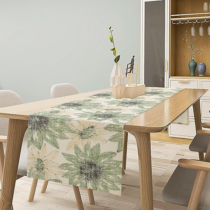 Chrysanthemum Vintage Floral Table Runner, Elegant Yellow Sunflower Spring Summer Elegant Pattern Artichokes Flower Table Runner for Party Kitchen Dining Living Room Decor, 13x36 Inch