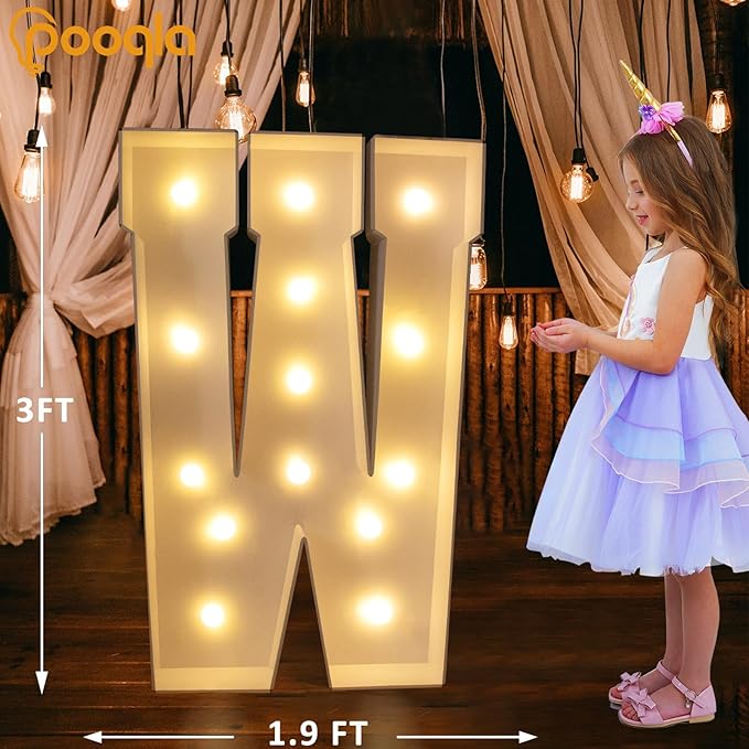 Decorations: Light Up Marquee Letter W, 3 Ft Tall, Warm or Cold White LED