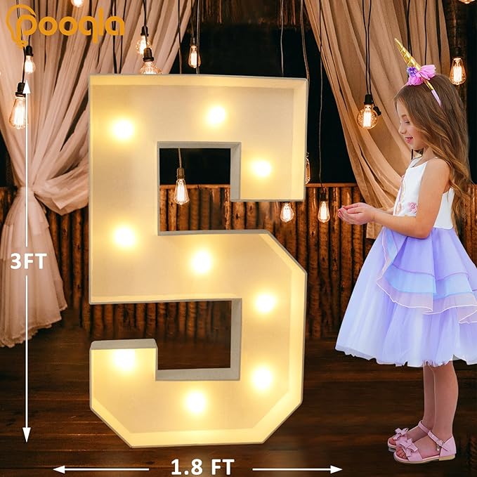Decorations Light Up Number 5 Marquee Sign, 3FT Tall, Warm and Cold White LED