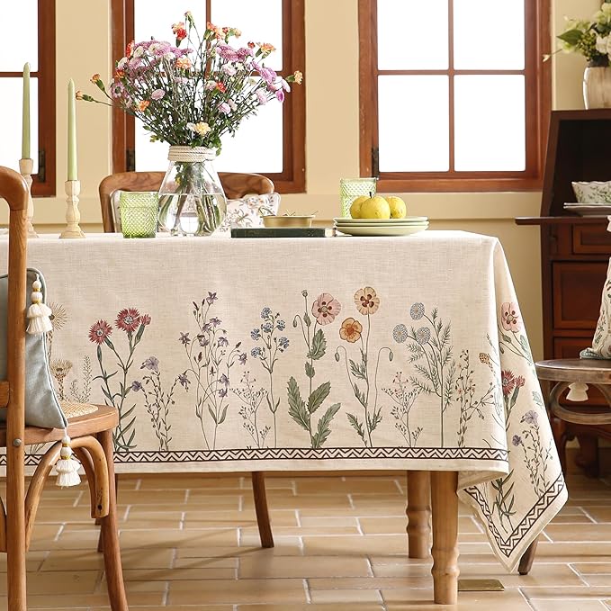 Rectangular Tablecloth 55 x 87 Inch Linen-Polyester Blend Floral