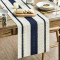 Artoid Mode Dark Blue Farmhouse Woven Rustic Table Runner, Seasonal Holiday Hollow Kitchen Dining Table Decoration for Home Party Decor 12x120 Inch